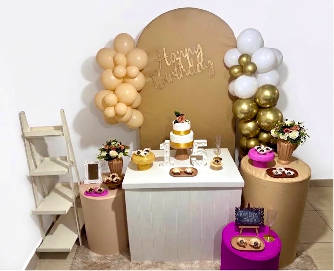 Kit Luxo Bege Com Fúcsia - Realiza Festa