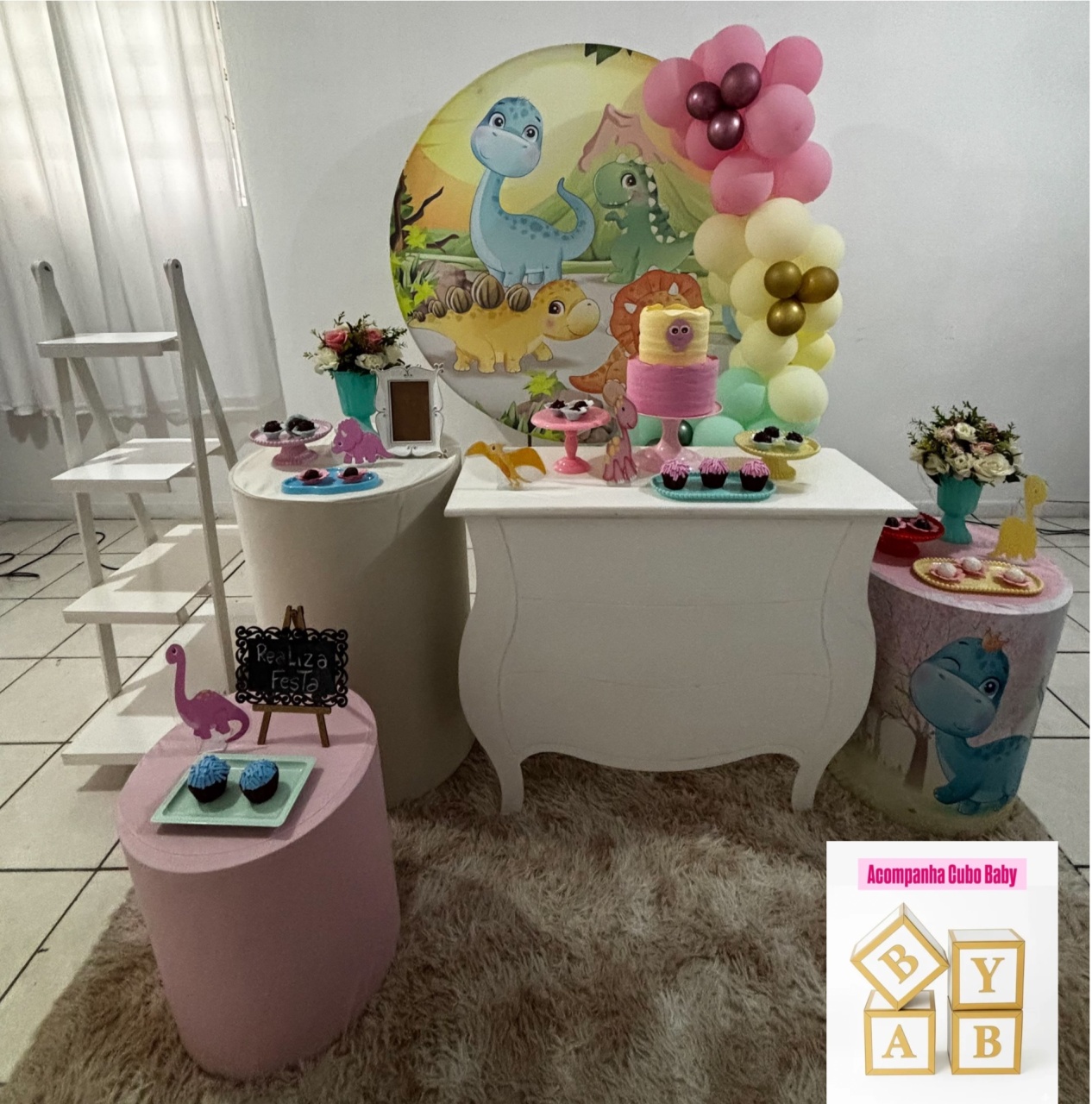 Kit Luxo Chá de Bebê Dino Baby Menina - Realiza Festa