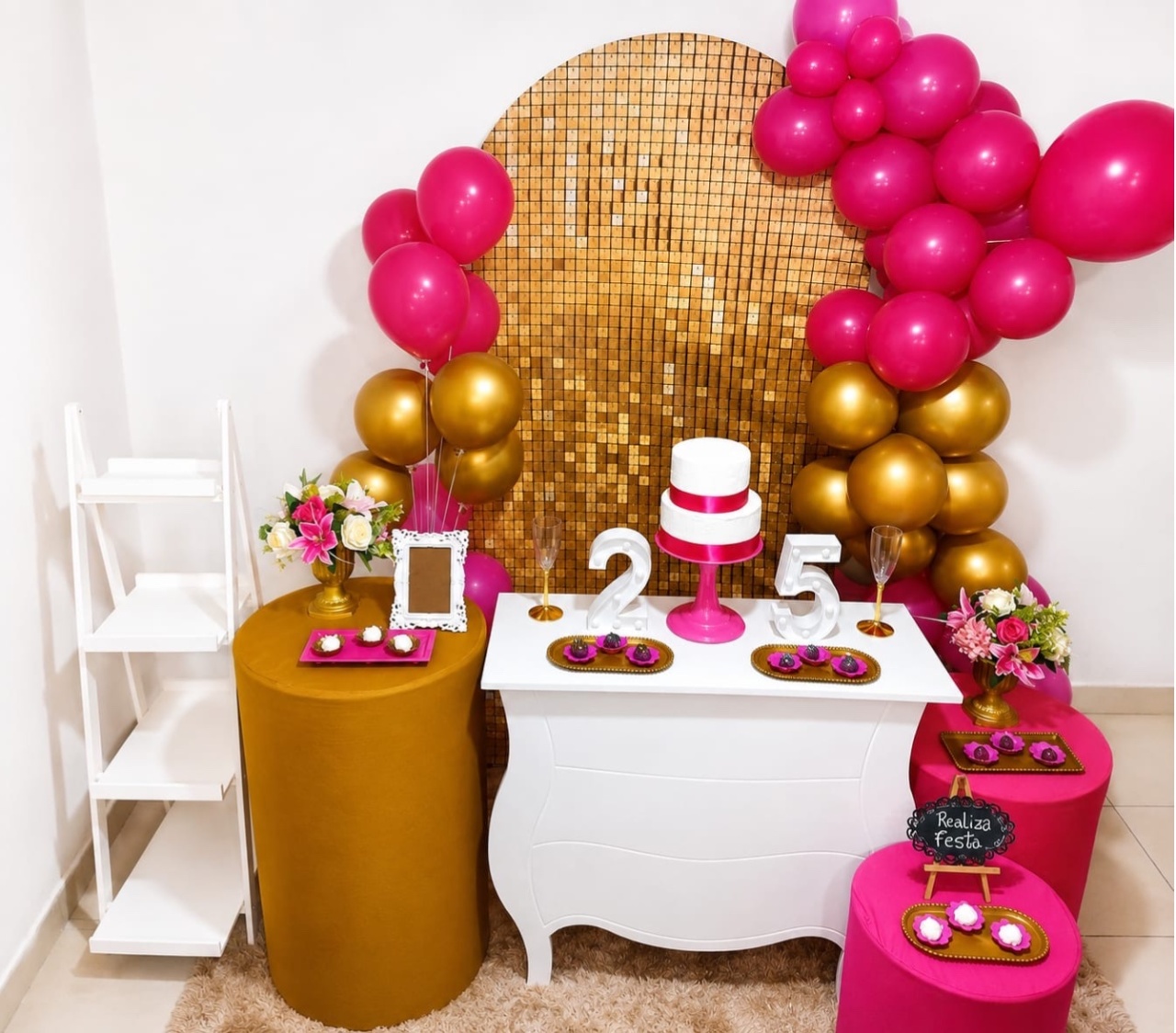 Kit Luxo Adulto Feminino Dourado Com Pink - Realiza Festa
