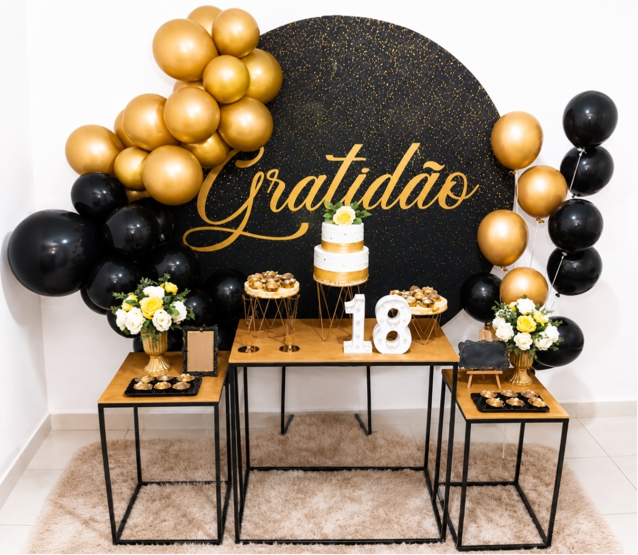 Kit Festa Gratidão Preto Com Glitter Dourado Ii - Realiza Festa
