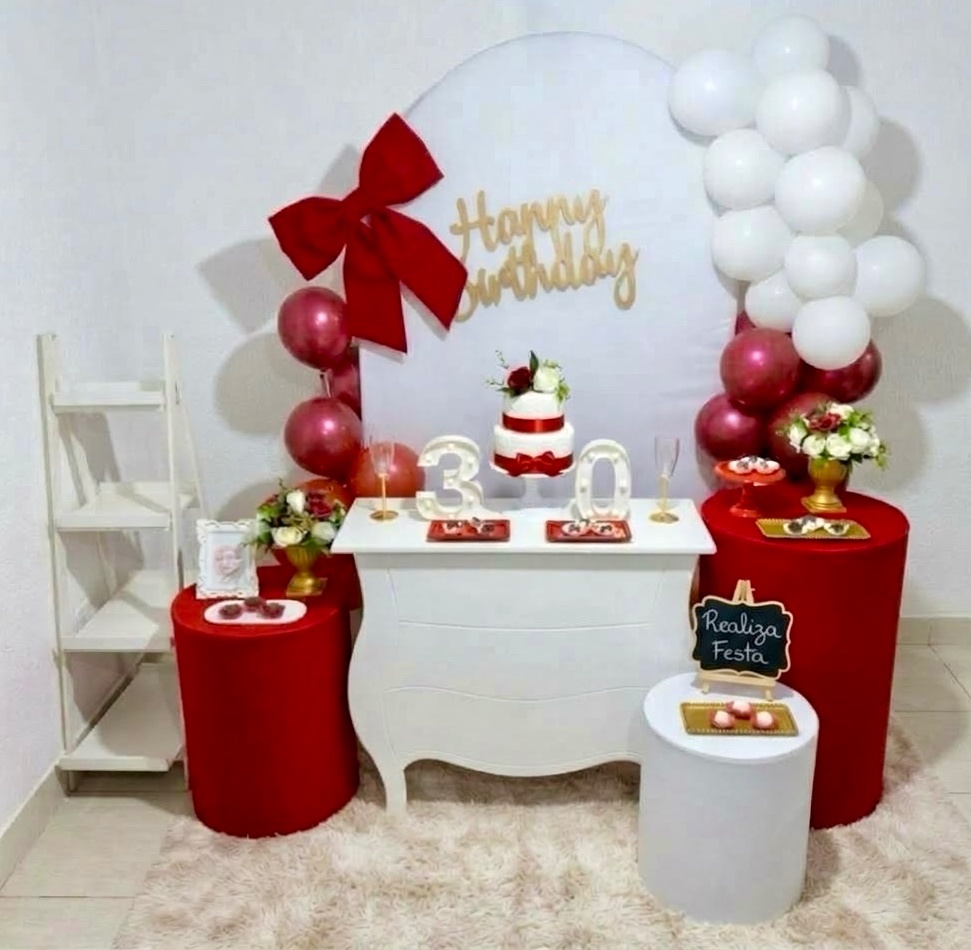 Kit Luxo - Adulto Feminino Branco Com Laço Vermelho - Realiza Festa