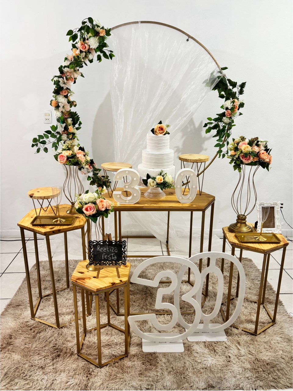 Kit Luxo Adulto Feminino Arco Salmão Sem Tecido - Realiza Festa