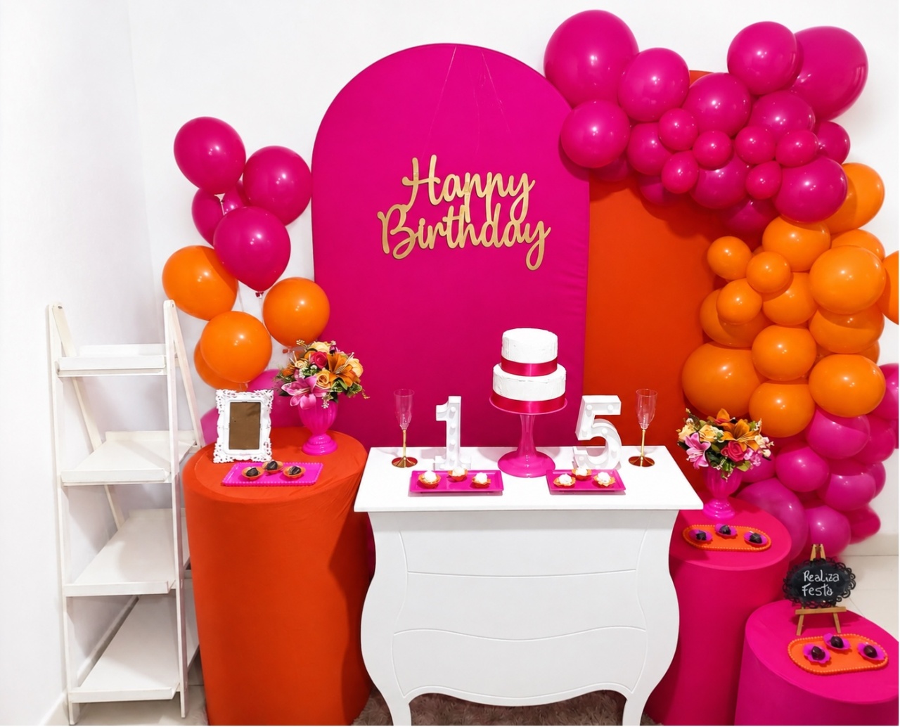 Kit Premium 15 Anos Laranja E Pink - Realiza Festa