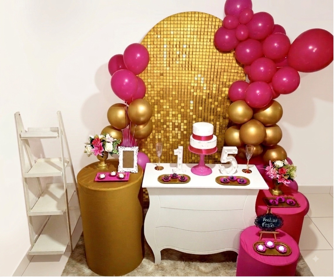 Kit Luxo 15 Anos Dourado Com Pink - Realiza Festa