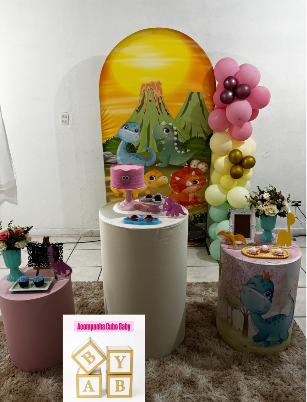 Kit Festa Chá de Bebê Dino Baby Romano Menina - Realiza Festa