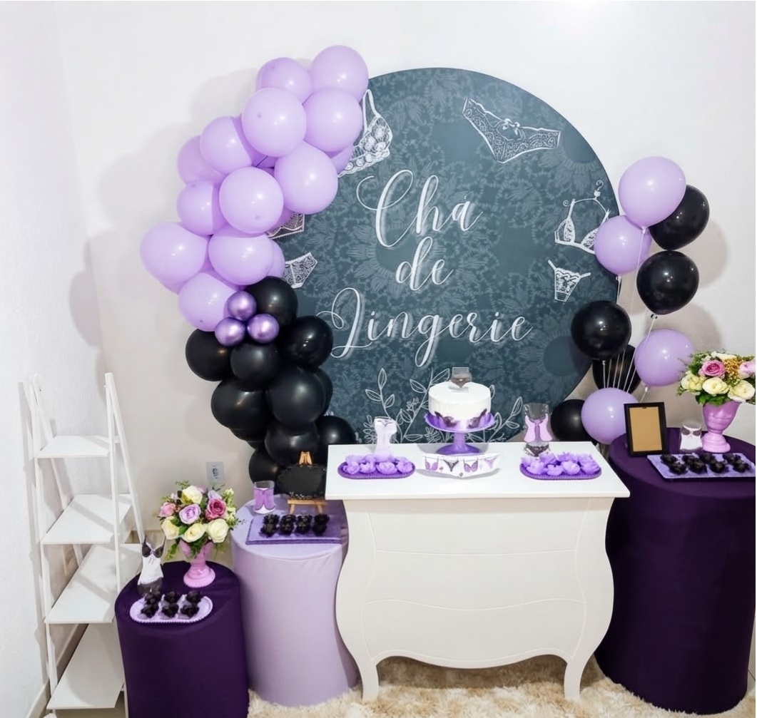 Kit Luxo Chá de Lingerie Preto E Lilás - Realiza Festa
