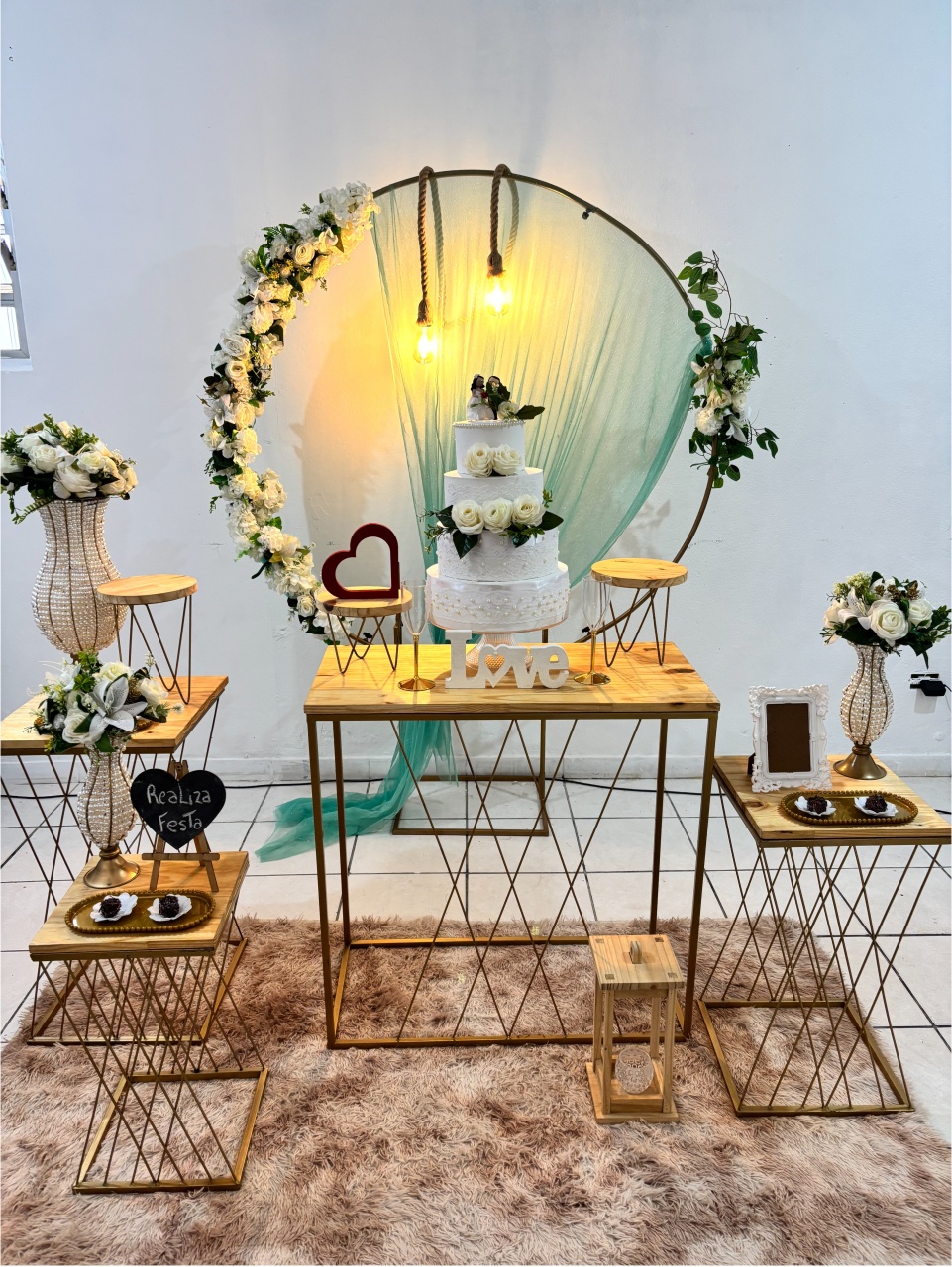 Kit Premium Casamento Branco Com Tecido Verde Menta - Realiza Festa