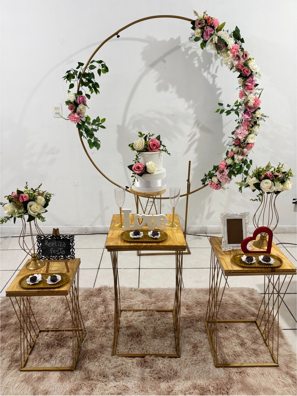 Kit Festa Casamento - Arco Rosa Sem Tecido - Realiza Festa