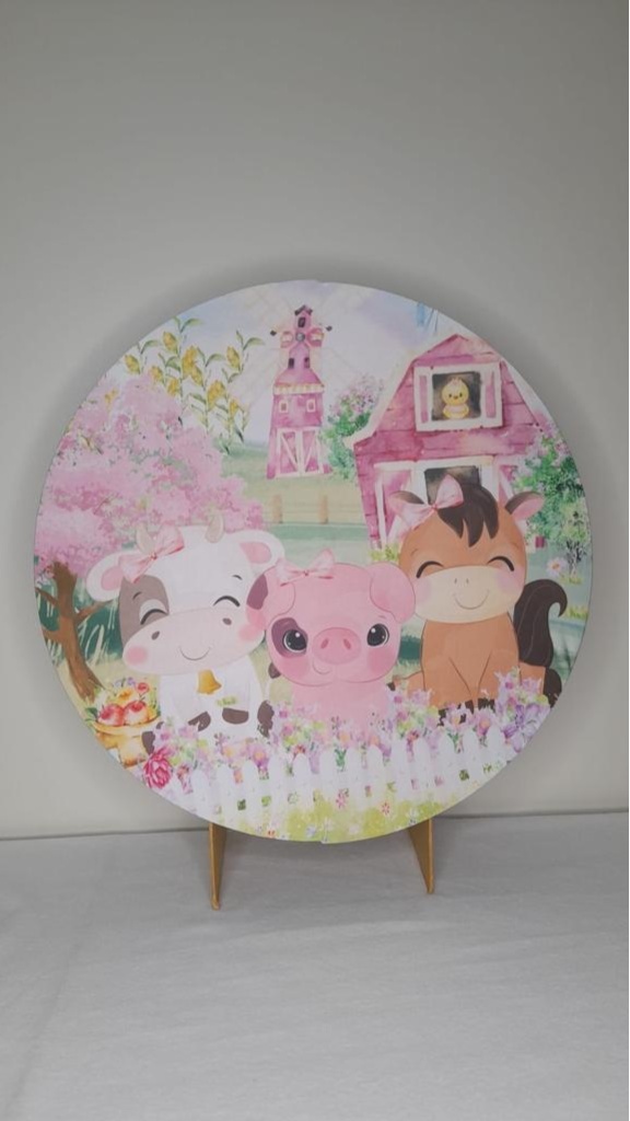 Tecido Painel Redondo- Fazendinha Rosa - LÊ FESTAS LOCAÇÃO DE 
