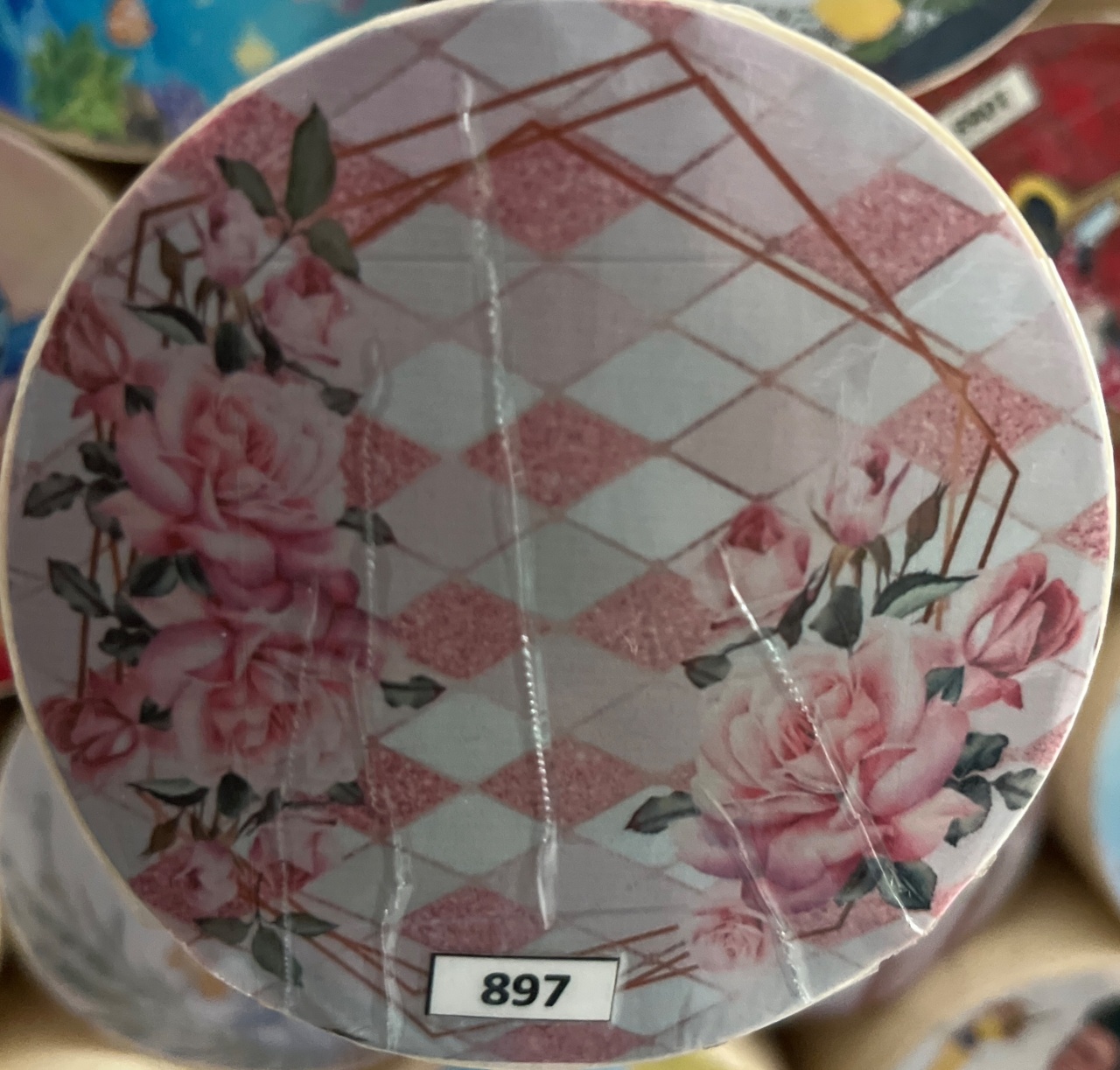 Tecido Painel Redondo 1,5M - Geometrico Flores Rosas - LÊ FESTAS LOCAÇÃO DE 