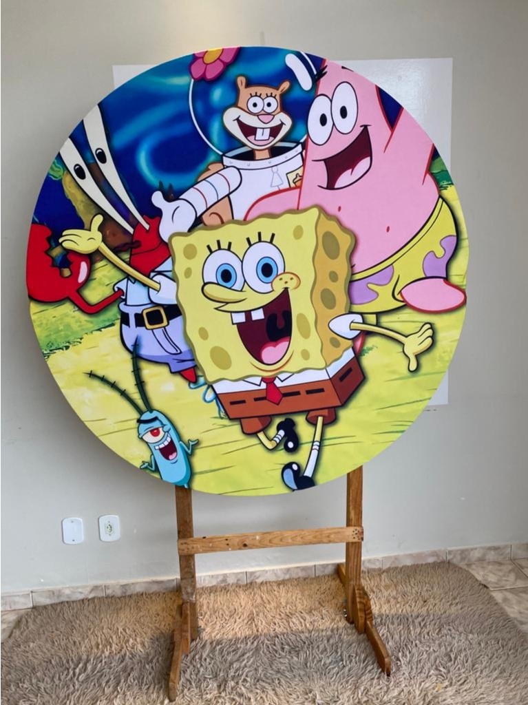 Tecido Painel Redondo 1,5M - Bob Esponja - LÊ FESTAS LOCAÇÃO DE 