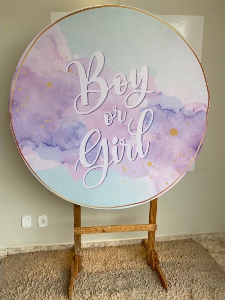 Tecido Painel Redondo 1,5M - Cha Revelação Lilas/ Verde Boy - LÊ FESTAS LOCAÇÃO DE 