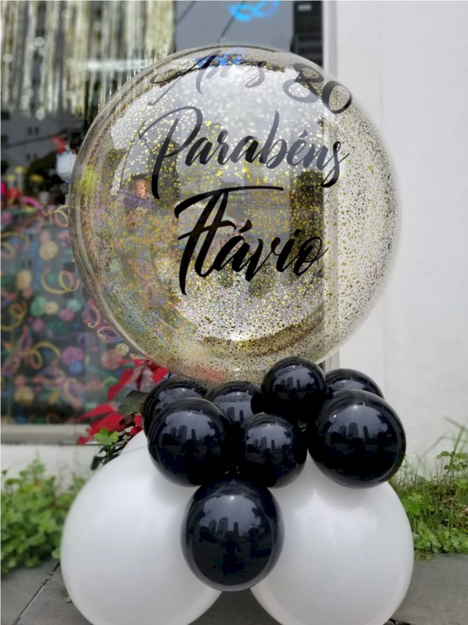 Centro de Mesa Mod11 | Balão Transparente Com Brilho - LÊ FESTAS LOCAÇÃO DE 