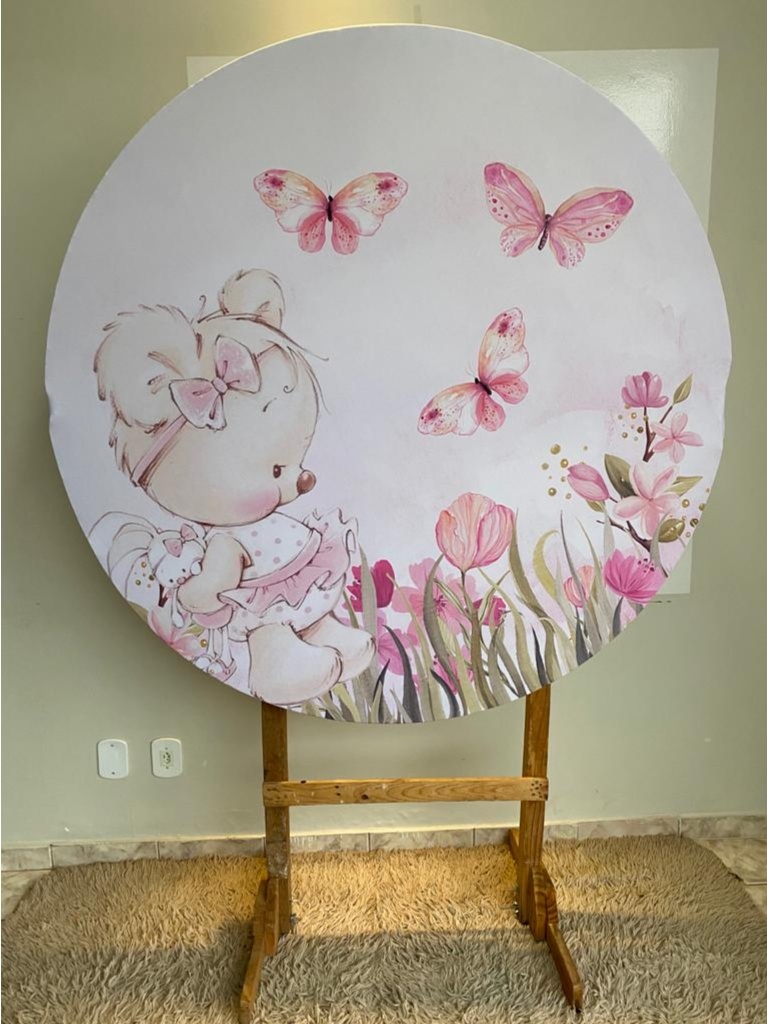 Tecido Painel Redondo 1,5M- Ursinha Rosa - LÊ FESTAS LOCAÇÃO DE 