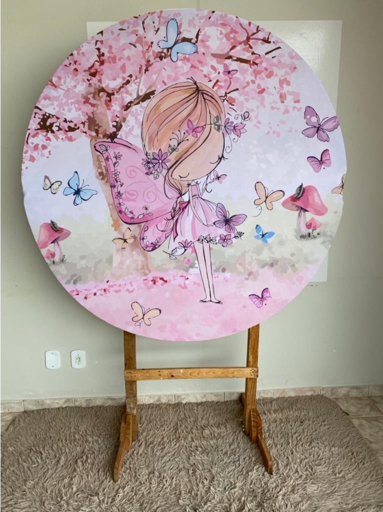 Tecido Painel Redondo 1,5M- Fadinha Rosa - LÊ FESTAS LOCAÇÃO DE 