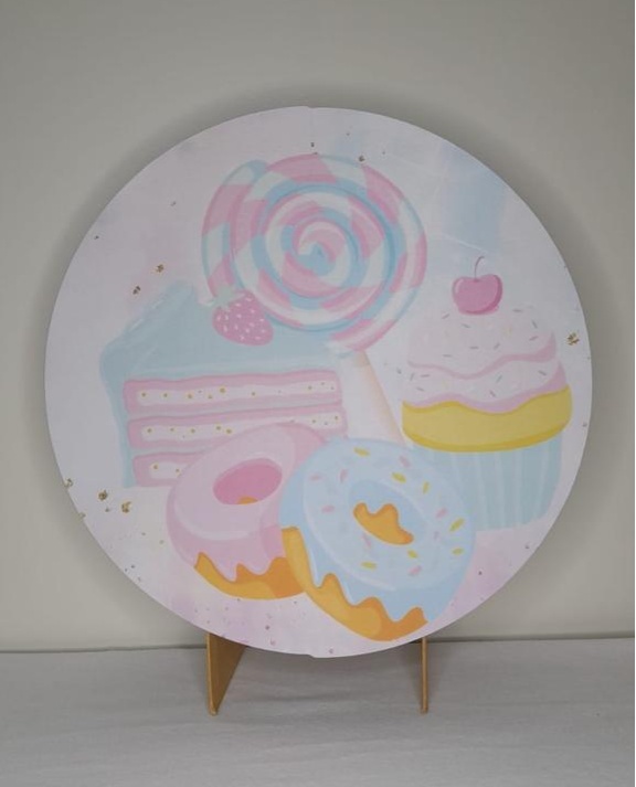 Tecido Painel Redondo 50Cm- Doces - LÊ FESTAS LOCAÇÃO DE 