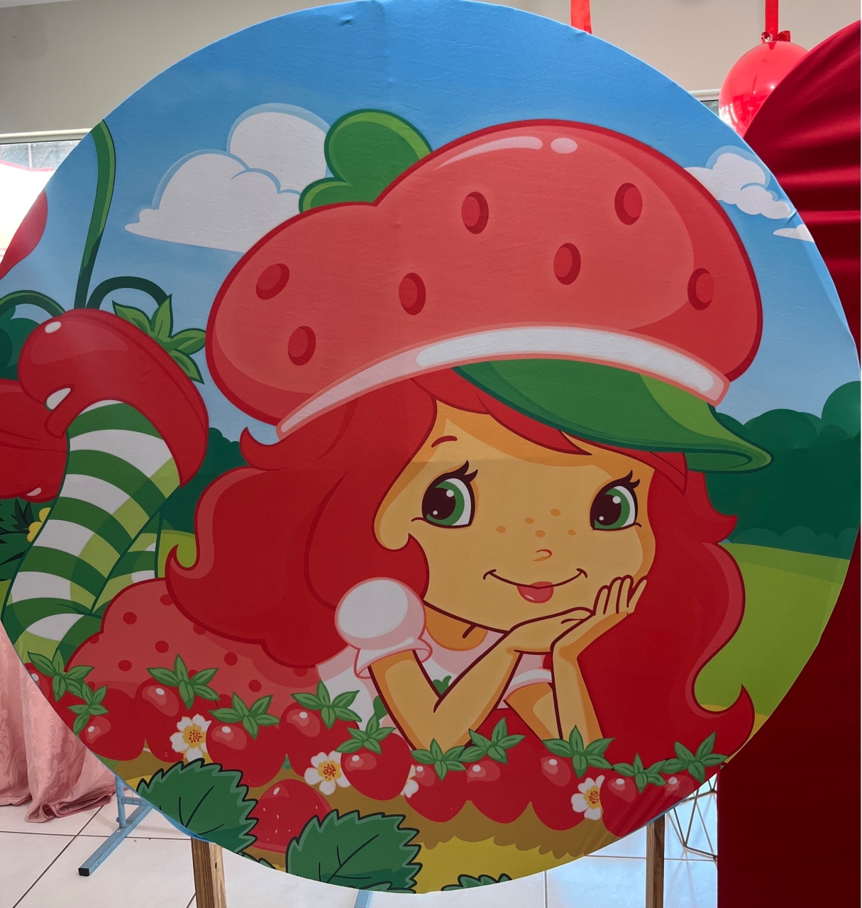 Tecido Painel Redondo 1,5M - Moranguinho - LÊ FESTAS LOCAÇÃO DE 