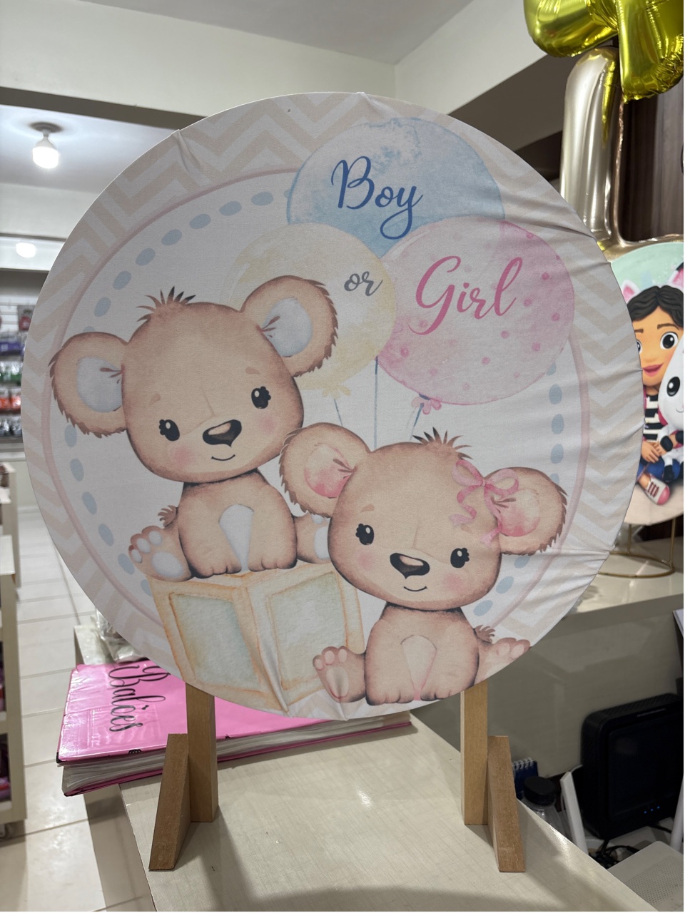 Tecido Painel Redondo 50Cm- Cha Revelação Ursos Boy Or Girl - LÊ FESTAS LOCAÇÃO DE 