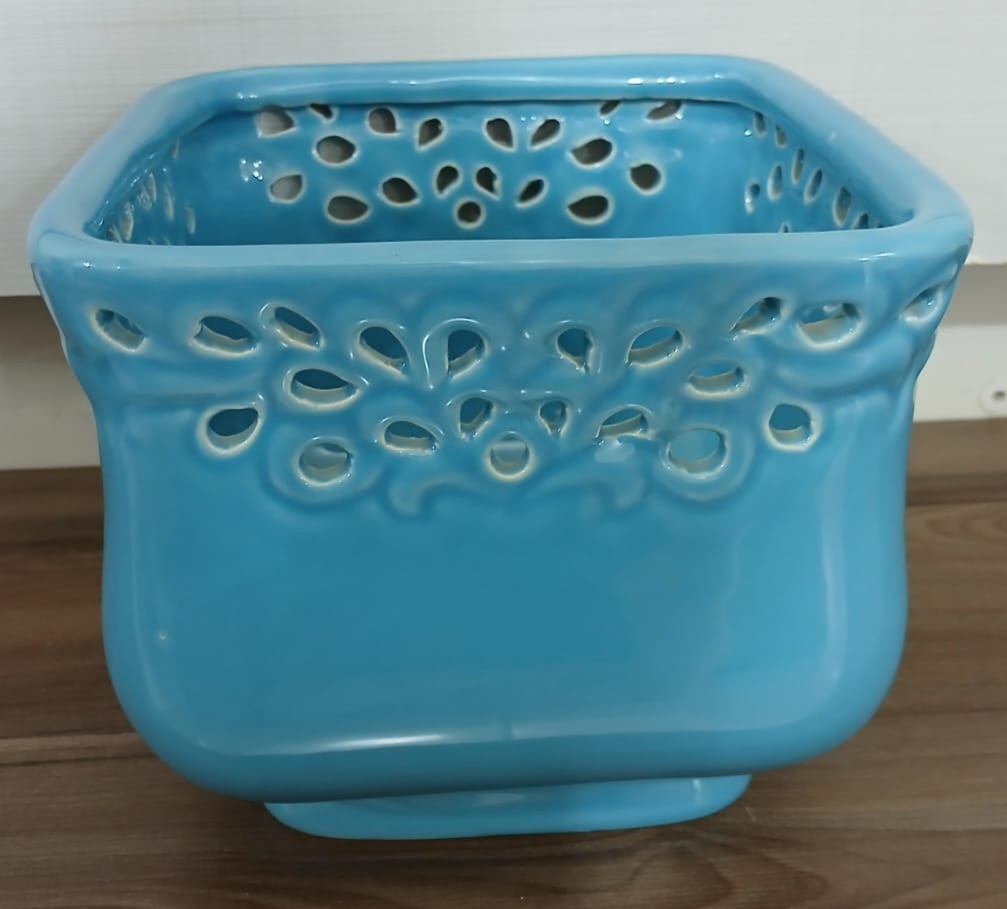 Vaso Quadrado 14X17X17Cm Azul Celeste Escuro - LÊ FESTAS LOCAÇÃO DE 