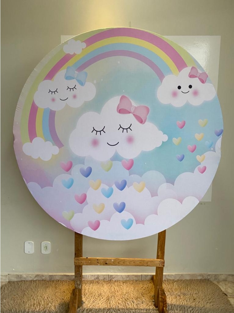 Tecido Painel Redondo 1,5M- Chuva de Amor - LÊ FESTAS LOCAÇÃO DE 
