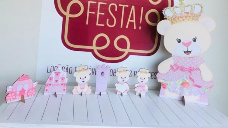 Jg. Totens Ursinho Princesa 7 Pcs E Painel 1X1 - LÊ FESTAS LOCAÇÃO DE 