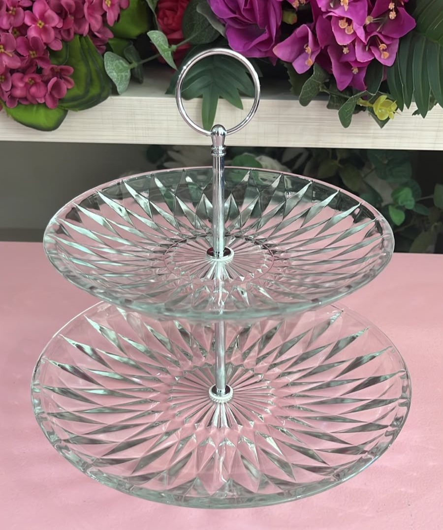 Prato de Vidro 2 Andares Diamond 25 Cm - LÊ FESTAS LOCAÇÃO DE 