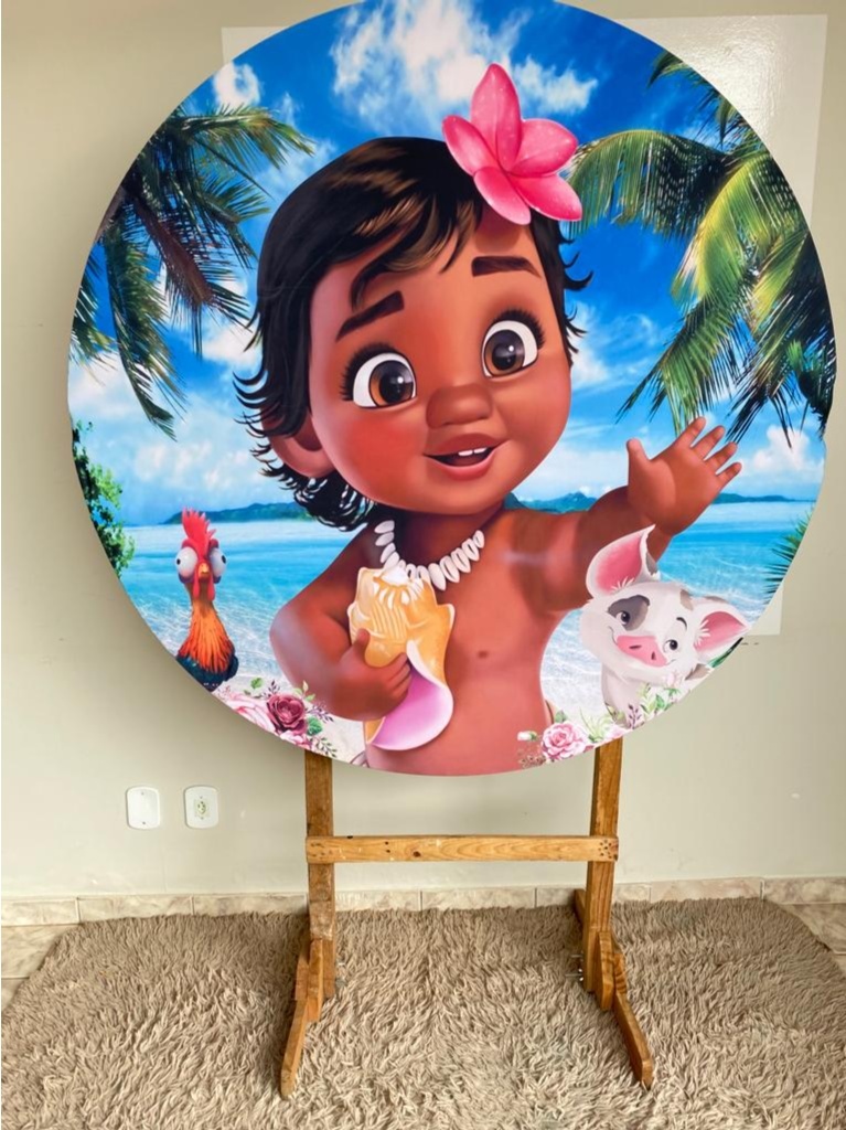 Tecido Painel Redondo 1,5M- Moana Baby - LÊ FESTAS LOCAÇÃO DE 
