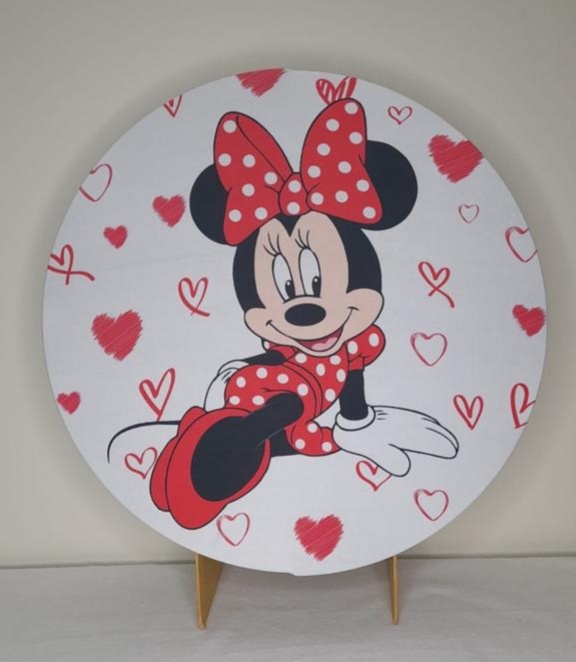 Tecido Painel Redondo 50Cm- Minnie Coração - LÊ FESTAS LOCAÇÃO DE 