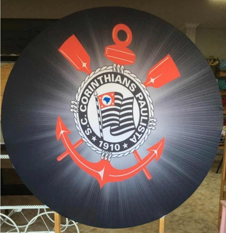 Tecido Painel Redondo 1,5M - Corinthians - LÊ FESTAS LOCAÇÃO DE 