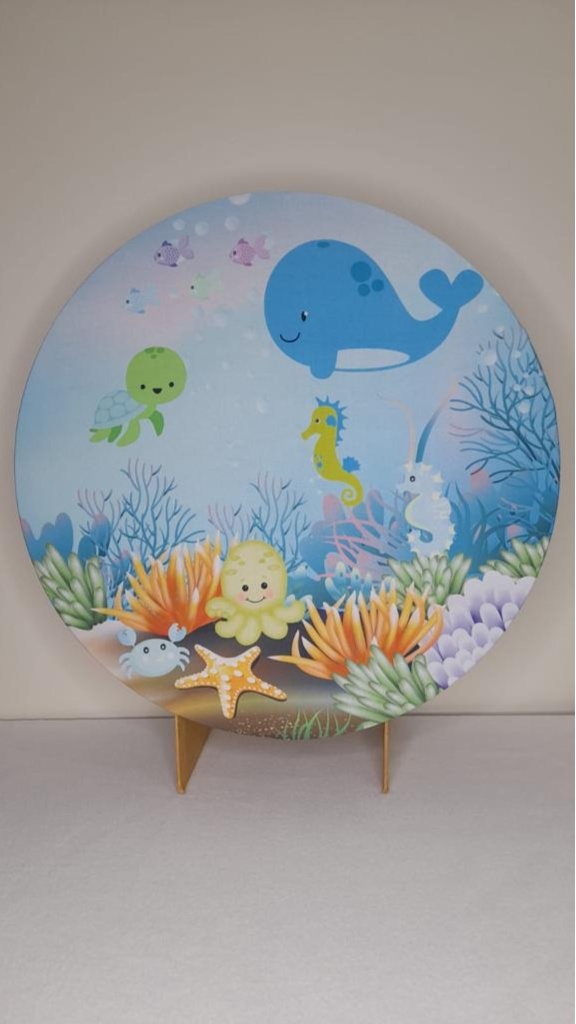 Tecido Painel Redondo 50Cm- Fundo Do Mar Azul - LÊ FESTAS LOCAÇÃO DE 