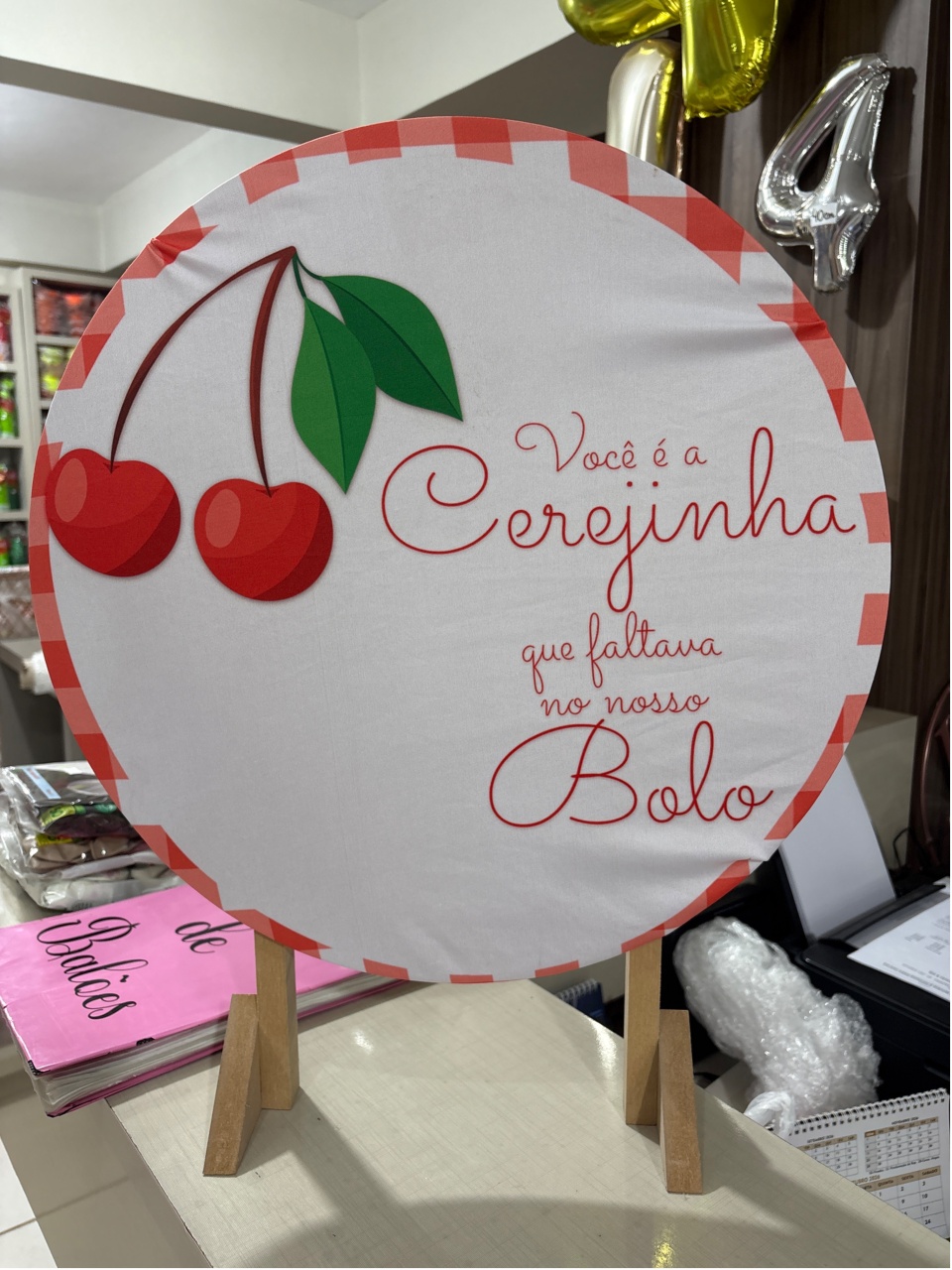 Tecido Painel Redondo 50Cm - Voce E A Cerejinha Que Faltava No Nosso Bolo - LÊ FESTAS LOCAÇÃO DE 