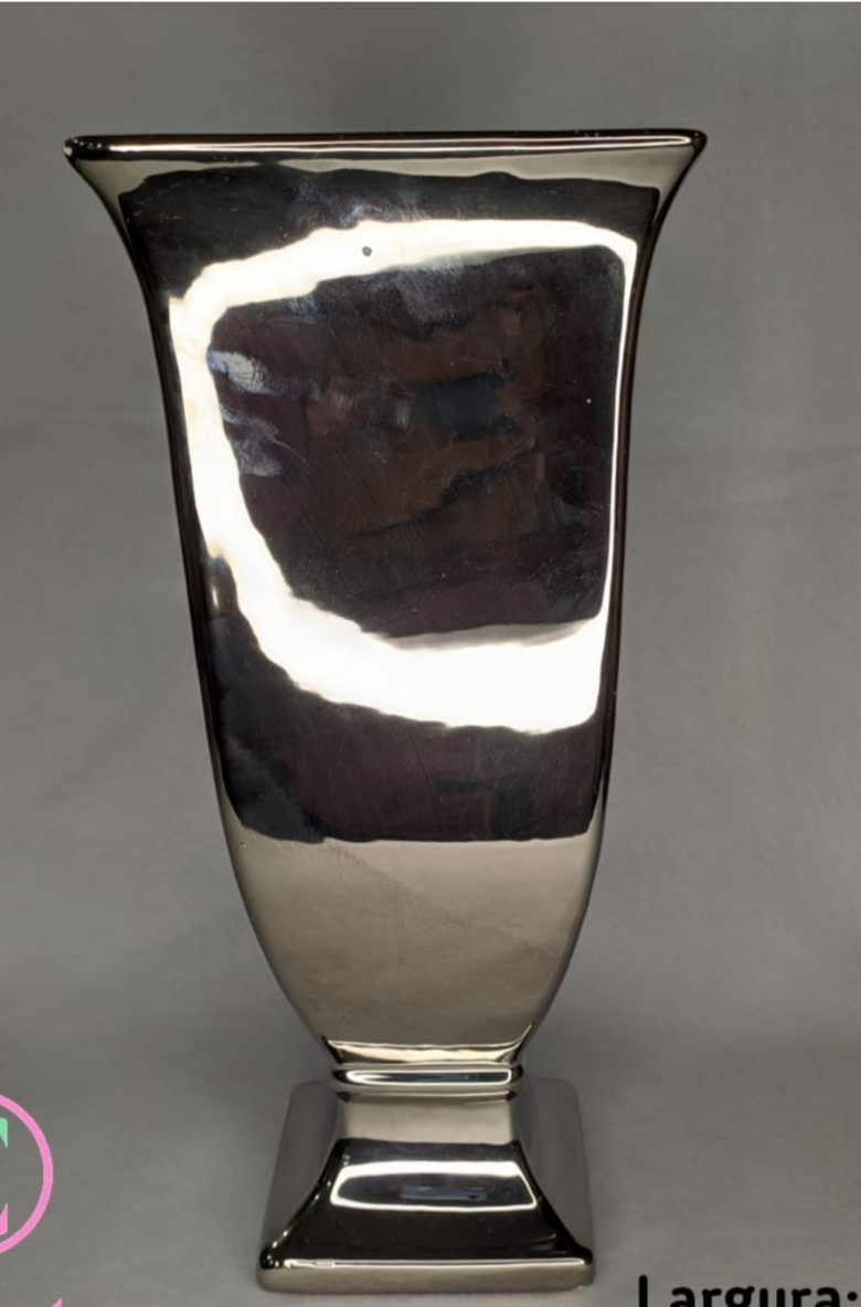Vaso Ceramica Prata 35Cm - LÊ FESTAS LOCAÇÃO DE 