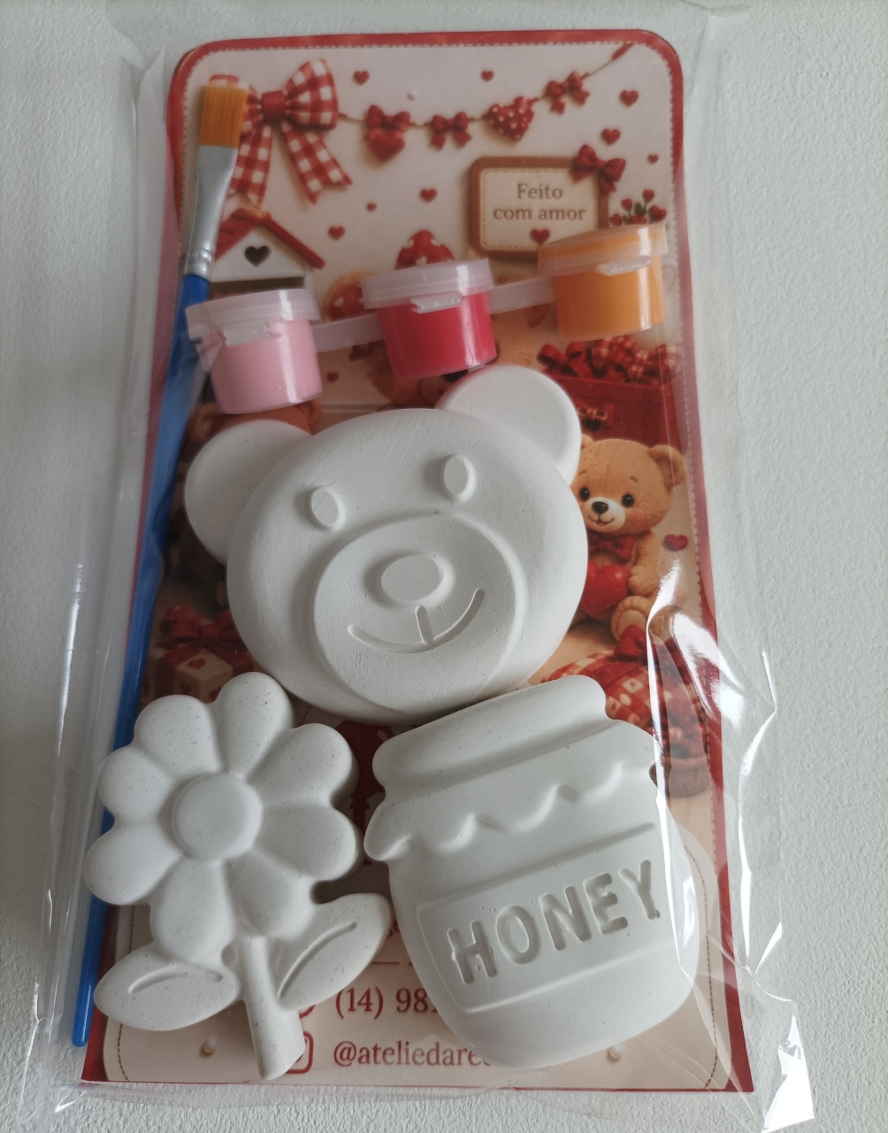 Kit Gesso Para Colorir Urso (Menina) - Ateliê da Re