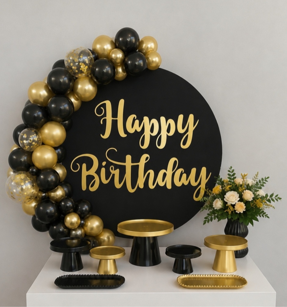 Festa Na Mesa Celebre Happy Birtday Preto E Dourado - Ateliê da Re