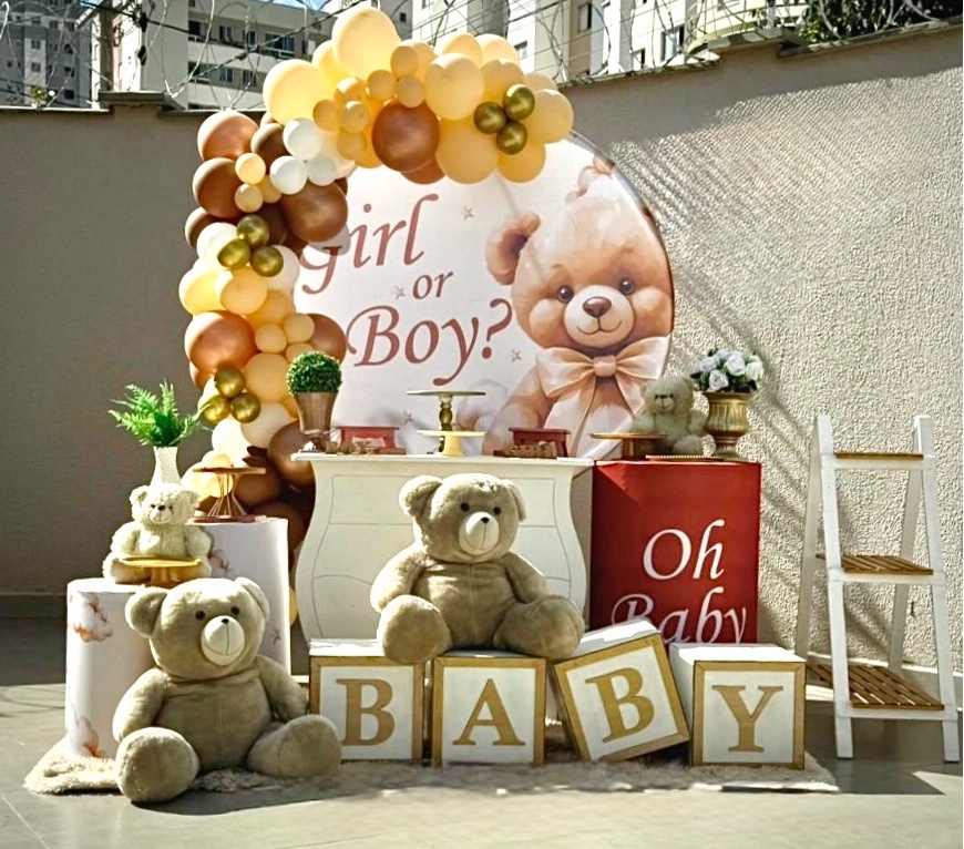 Decoração Chá Revelação Cor Nude Com Cômoda E Cubos Baby - Aninha Fest 