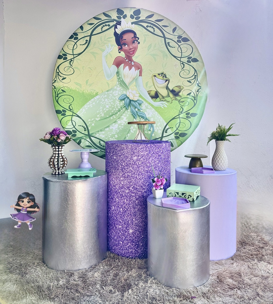 Princesa Tiana Kit Mesas Cilindro 💚 - Aninha Fest 