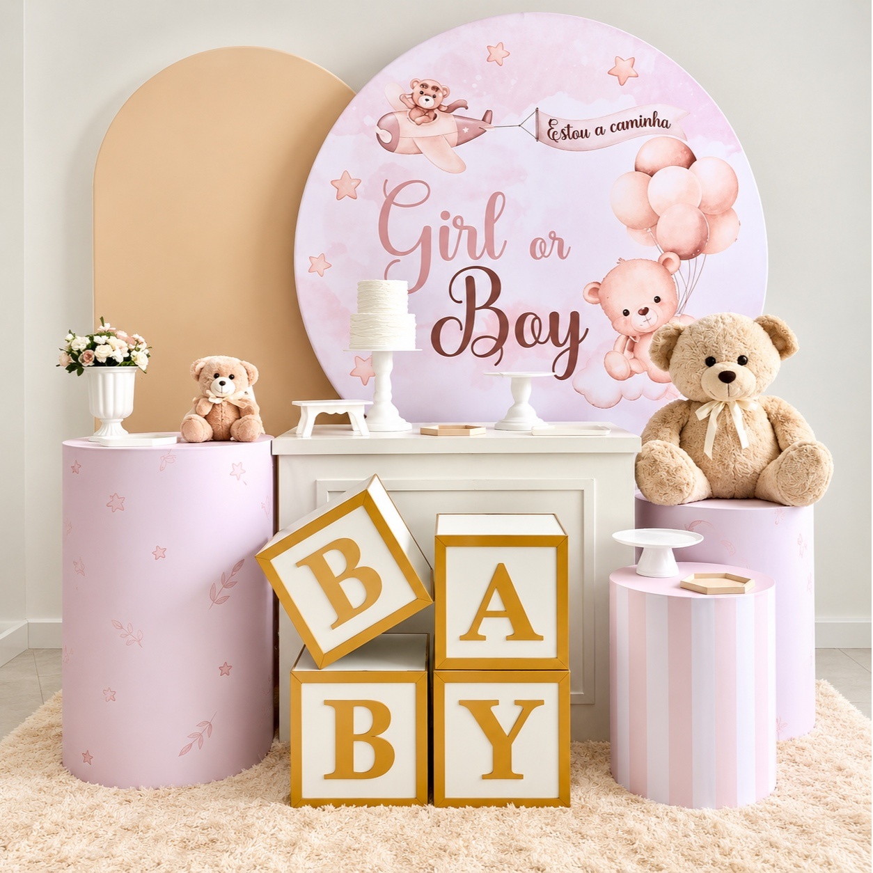 Kit Chá Revelação Ursinho Nude Cubos Baby 🤎 - Aninha Fest 