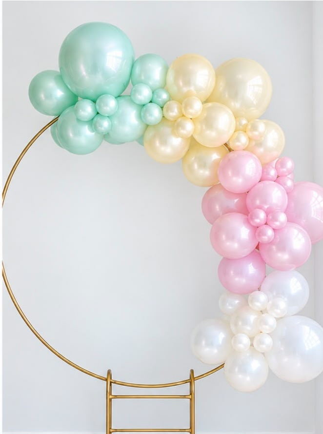 Arco de Balões (Organico Em Blocos-Cores Peroladas) 16, 9 E 5 Verde Candy Perolado, Amarelo Candy Perolado, Rosa Candy Perolado E Branco Candy Perolado (Jardim Encantado-Unicorne) - Tamires Pegue e Monte Uberaba