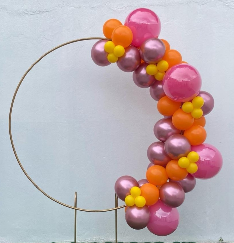 Arco de Balões (Organico Misturado E Metalizados ) 16 Rosa Forte, 9 Platino Rosa E Laranja, 5 Amarelo (Tardizinha) - Tamires Pegue e Monte Uberaba