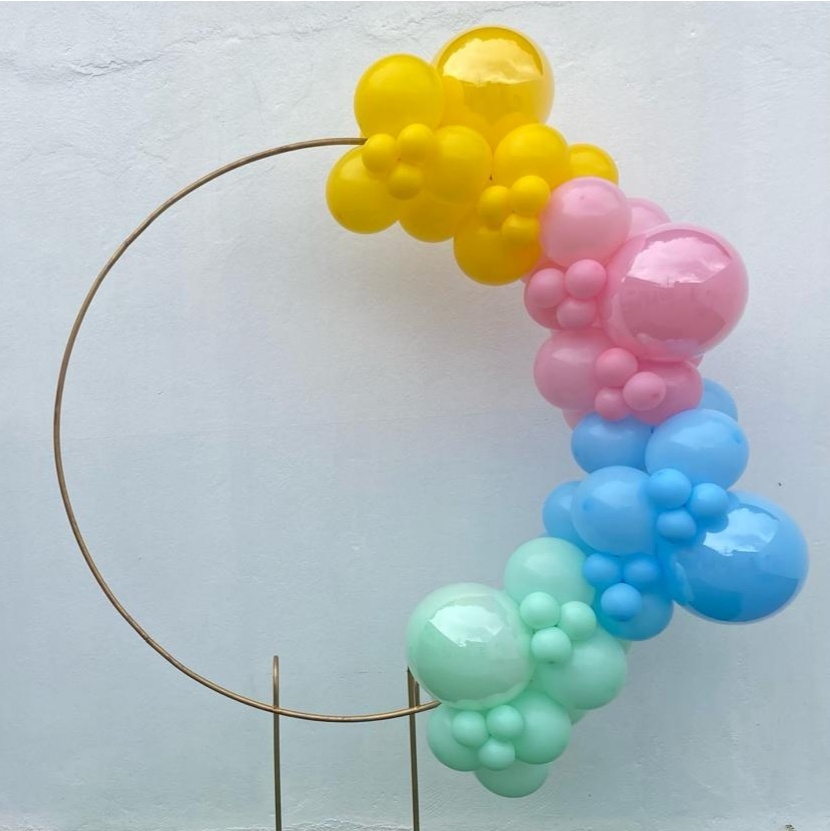 Arco de Balões (Organico Em Blocos) 16, 9 E 5 Amarelo, Rosa Claro, Azul Claro E Verde Candy - Tamires Pegue e Monte Uberaba