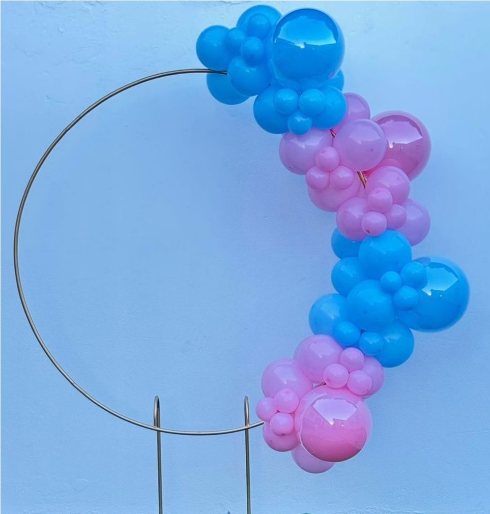 Arco de Balões (Organico Em Blocos Duplo) 16, 9 E 5 Rosa Claro E Verde Limão (Chá Revelação-Stitch E Angel) - Tamires Pegue e Monte Uberaba