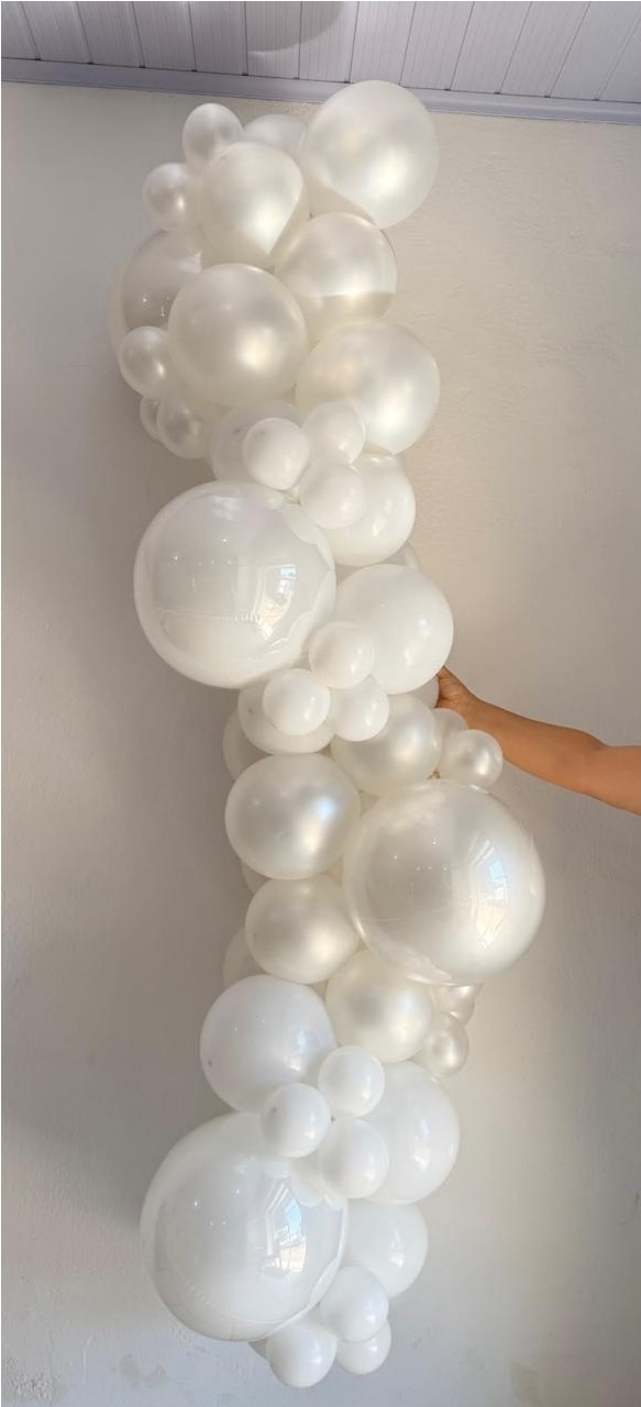 Arco de Balões (Organico Em Blocos-Cores Peroladas) 16, 9 E 5 Branco Candy Perolado (Batizado) - Tamires Pegue e Monte Uberaba
