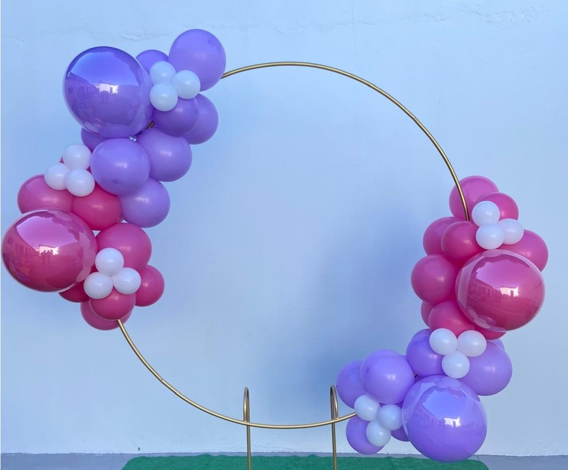 Arco de Balões (Organico Em Blocos Duplo) 16 E 9 Rosa Forte E Lilás, 5 Branco - Tamires Pegue e Monte Uberaba