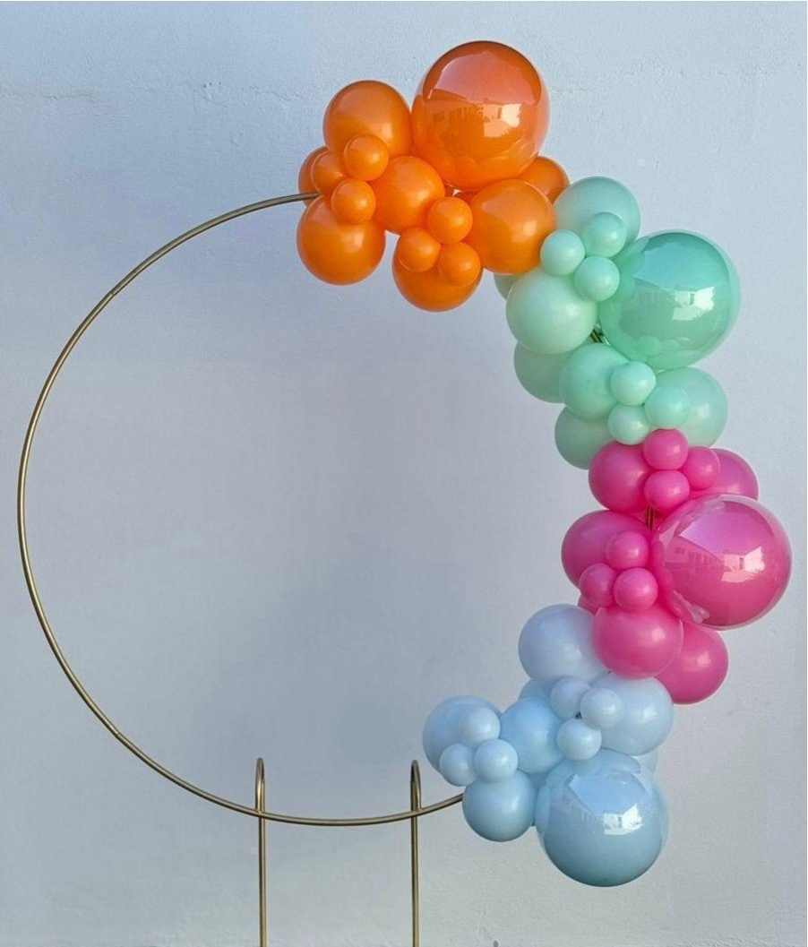 Arco de Balões (Organico Em Blocos) 16, 9 E 5 Laranja, Verde Candy, Rosa Forte E Azul Candy - Tamires Pegue e Monte Uberaba