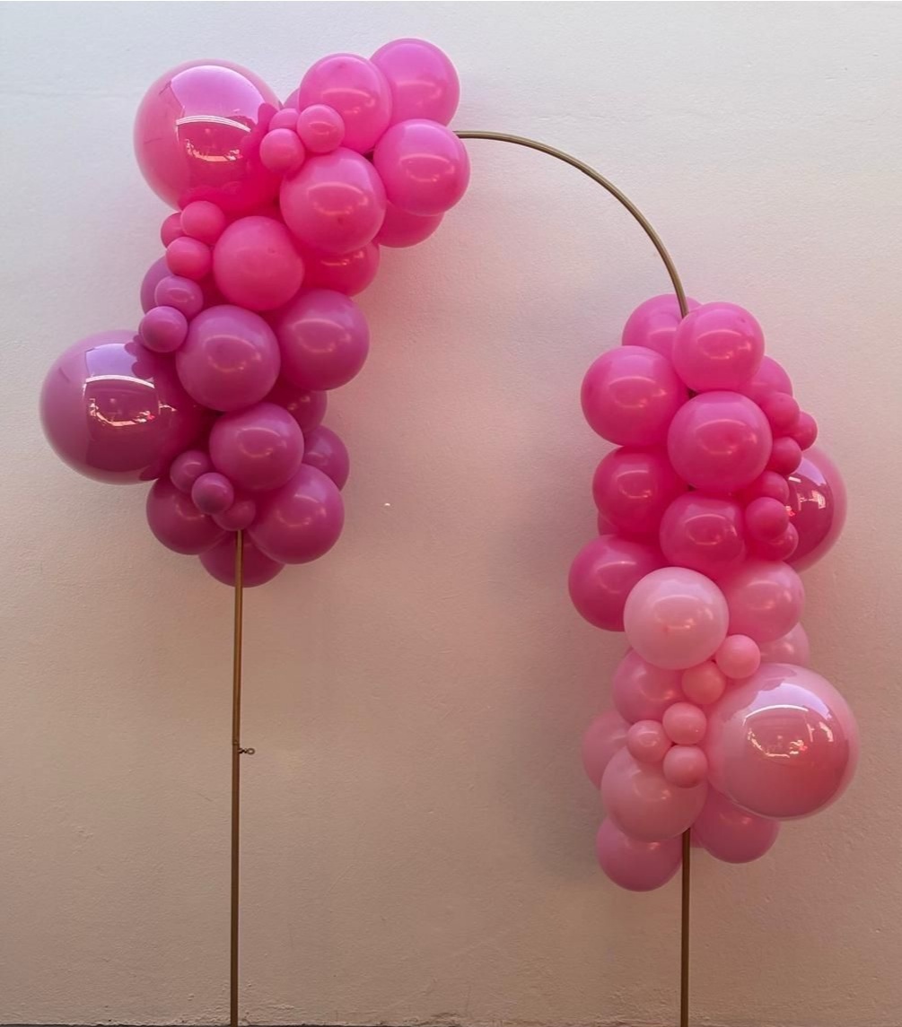 Arco de Balões (Organico Em Blocos-Duplo) 16, 9 E 5 Lilás Orquídea, Rosa Forte E Rosa Claro (Princeças-Ursinha Realeza-Ursinha Rosa) - Tamires Pegue e Monte Uberaba