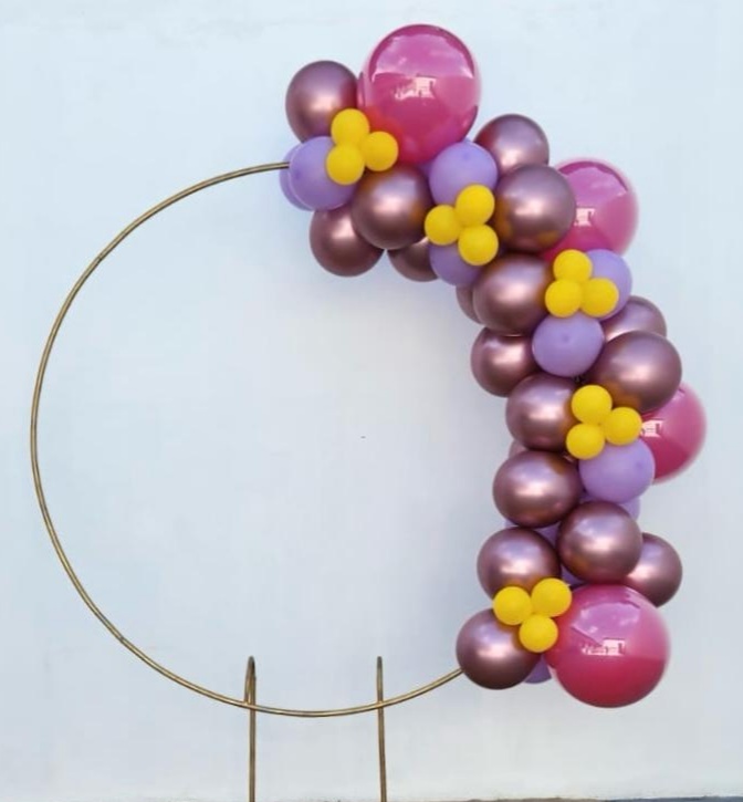 Arco de Balões (Organico Misturado E Metalizados ) 16 Rosa Forte, 9 Platino Rosa E Malva, 5 Amarelo (Princesas da Disney) - Tamires Pegue e Monte Uberaba