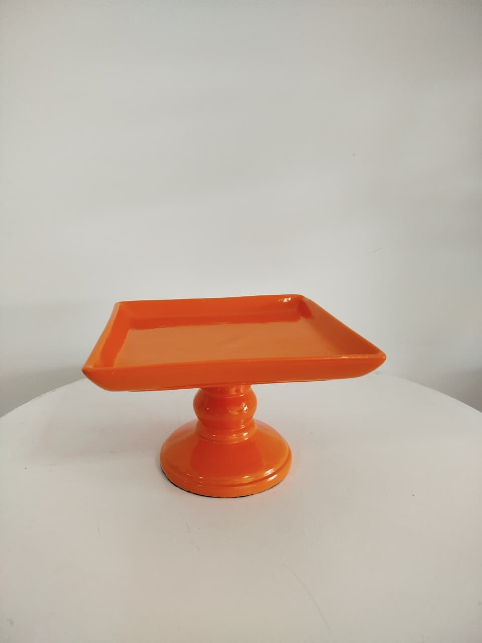 Boleira Laranja Quadrada Ceramica - Decoração de Mãe