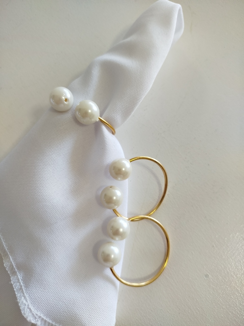 Anel Dourado Com Perola Para Guardanapo - Decoração de Mãe