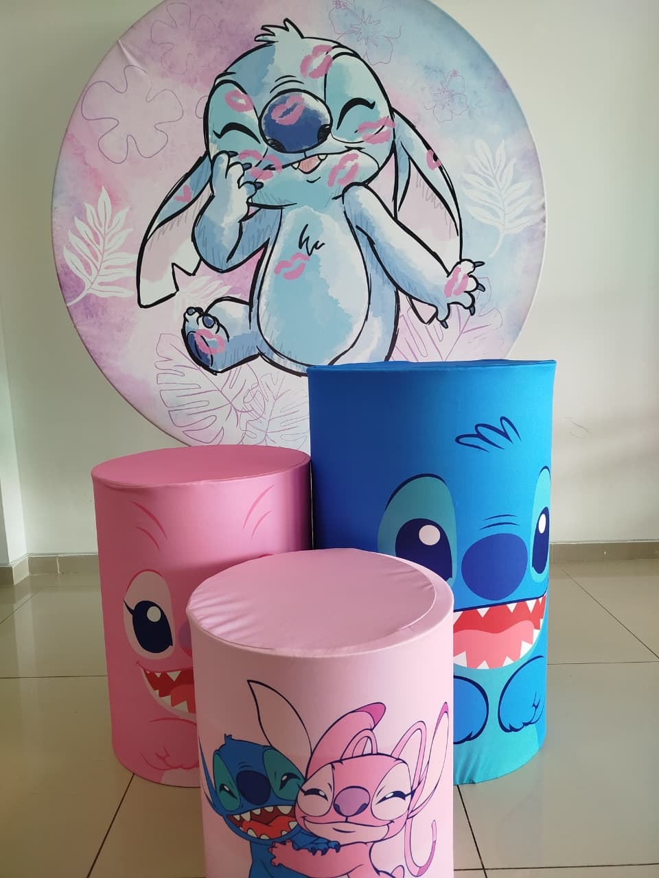 Kit Capa Painel E Capas Cilindros Stitch - Decoração de Mãe