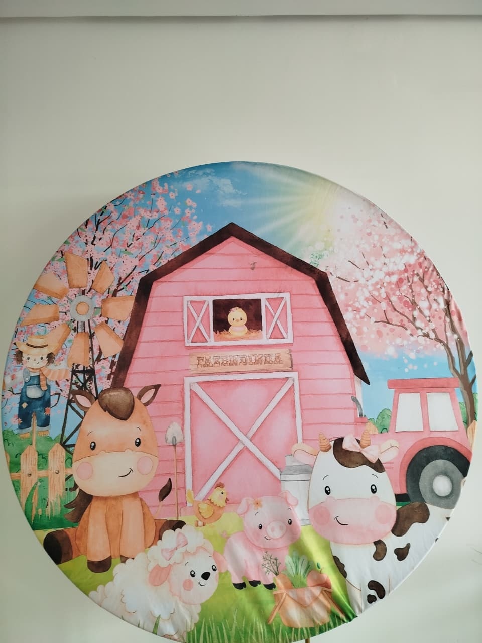 Capa Painel Redondo Fazendinha Menina - Decoração de Mãe